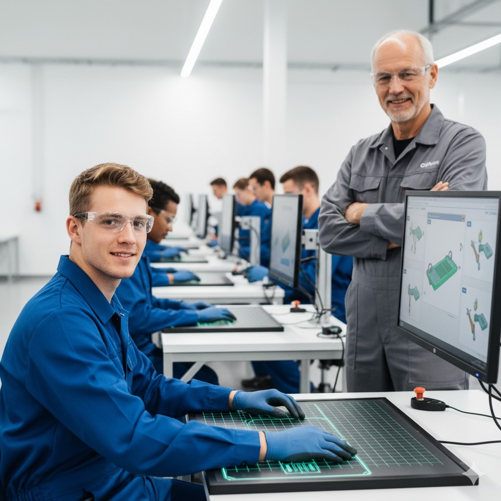 Trainee operators at ODIN Workstation screens with a supervisor observing